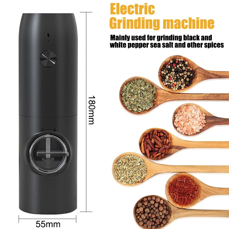 USB Rechargeable Automatic Pepper and Salt Grinder with Adjustable Coarseness and LED Light - Kitchen Essential