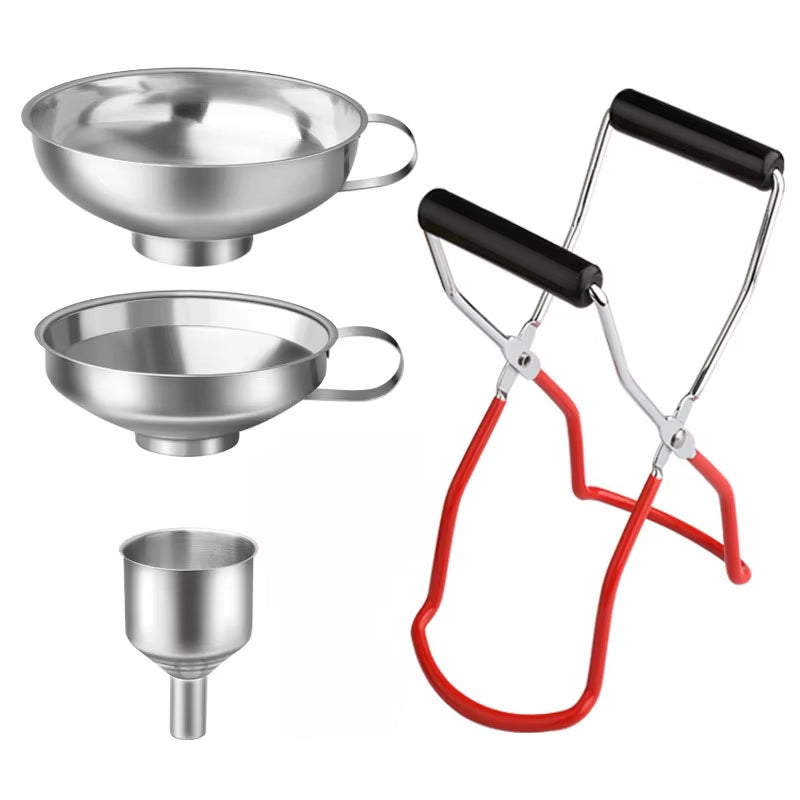 Professional Stainless Steel Canning Essentials Kit with Wide Mouth Funnels and Jar Lifter Tongs - Model JT589