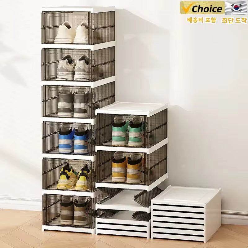 Dustproof 6-Layer Foldable Stackable Transparent Plastic Shoe Organizer Cabinet