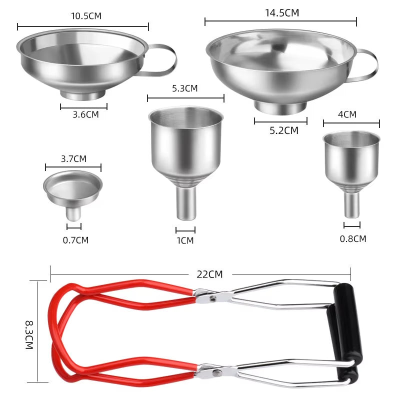 Professional Stainless Steel Canning Essentials Kit with Wide Mouth Funnels and Jar Lifter Tongs - Model JT589