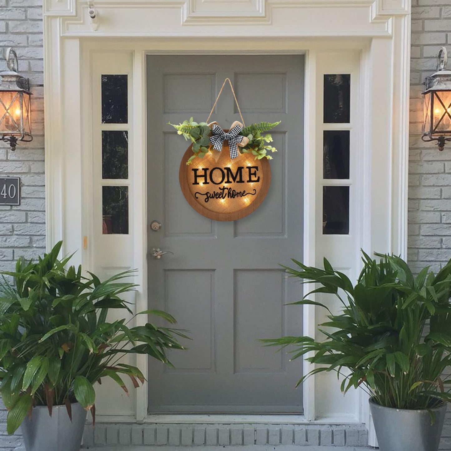 Rustic Wooden Welcome Sign for Front Door - Farmhouse Style Door Wreath and Seasonal Home Decoration (F-Brown)