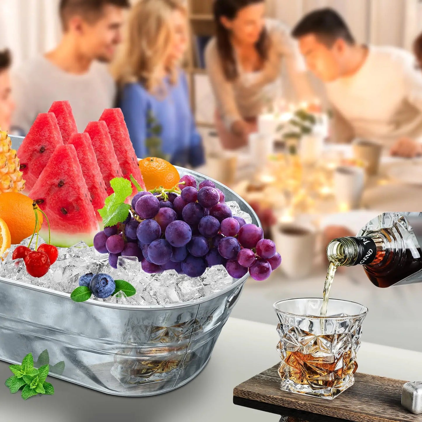 4Pcs/Set Oval Galvanized Beverage Tub Chill Drink Beer Bucket Drink Cooler Ice Bucket for Home Parties Mulcifunction Use