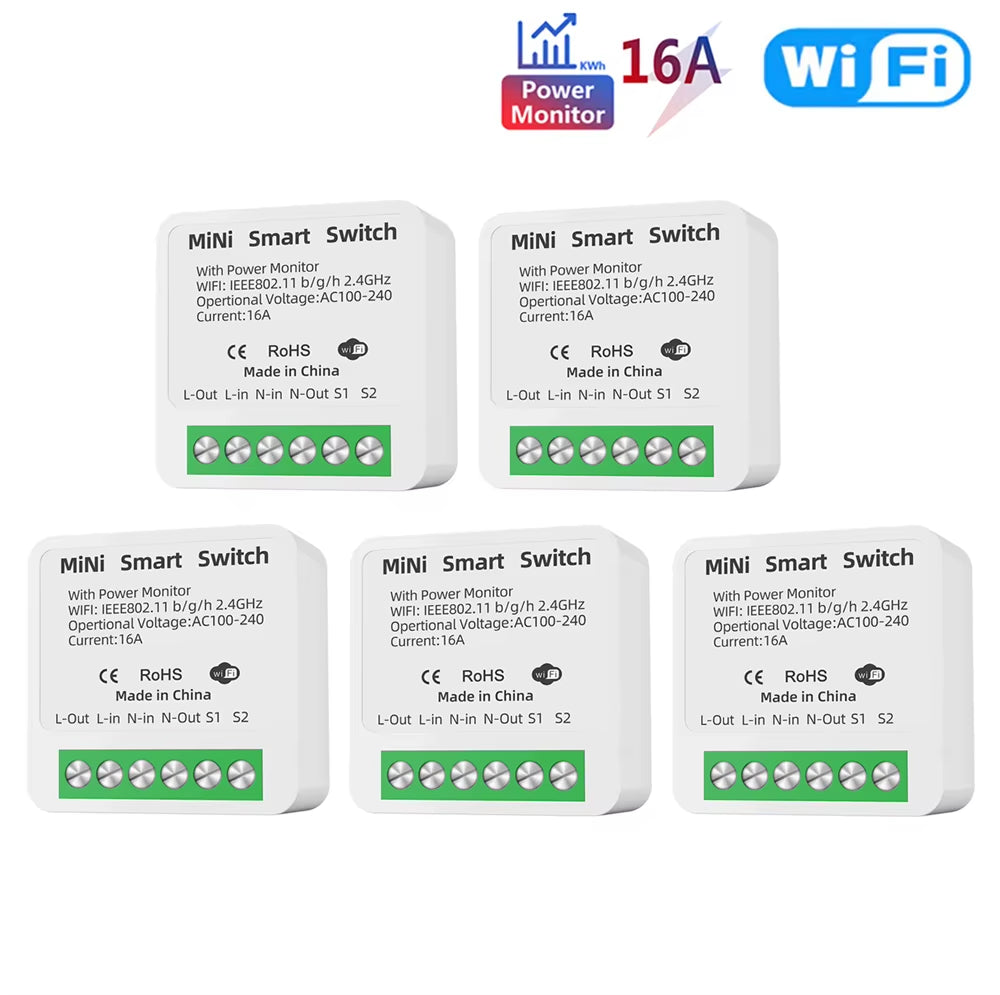 16A Tuya Wifi Smart Switch 2-Way Control with Energy Monitor Switch Mini Smart Breaker Smart Life Control Alexa via Google Home