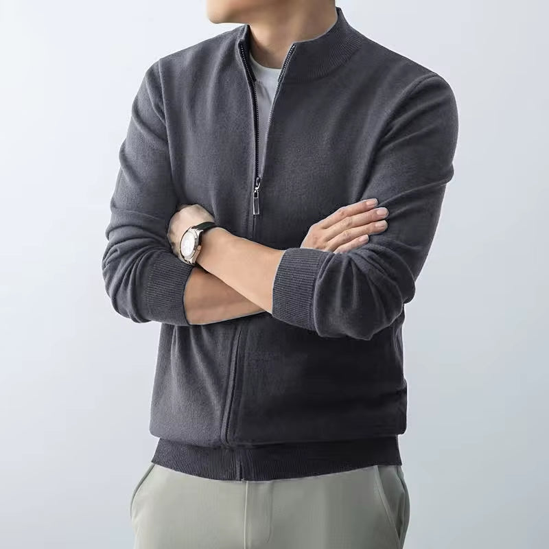 Men'S Zipper Cardigan Sweater Slim Fit Sweaters Stand Knitwear Jumper Warm Cold Blouse Zip Long Sweatcoats