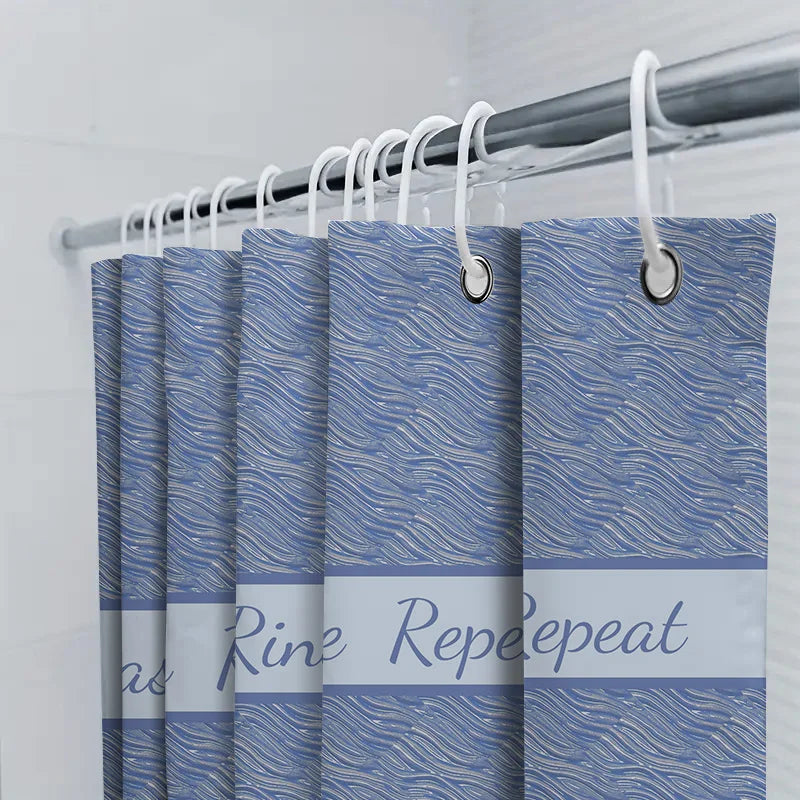 High-Quality Blue Wash Rinse Repeat Shower Curtain Waterproof Fabric Jacquard Bathroom Accessories Decor for Home Kitchen (Large