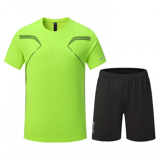 Fitness Clothes Men Ice Silk Quick Drying Sportswear Suit Short Sleeve Sports T-Shirt Shorts Running Tracksuit Gym Training Set
