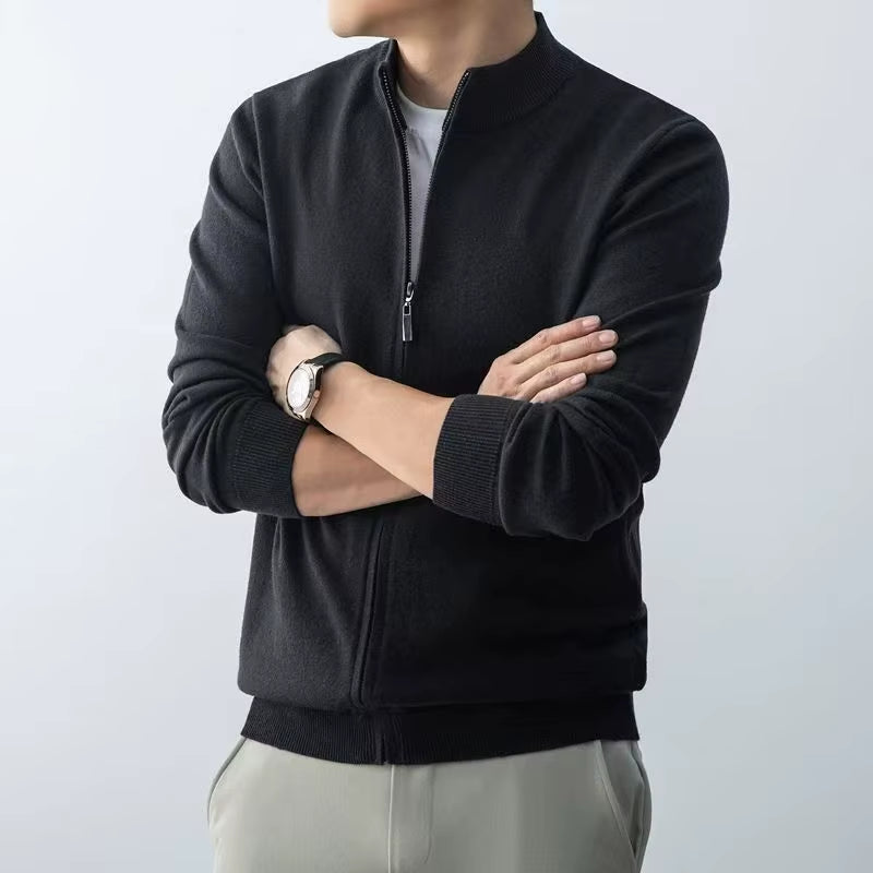 Men'S Zipper Cardigan Sweater Slim Fit Sweaters Stand Knitwear Jumper Warm Cold Blouse Zip Long Sweatcoats