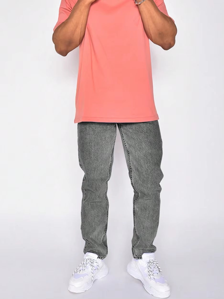 Loose Gray Men'S Jeans – Warm Enough for Autumn and Winter, Easily Handling Seasonal Temperature Changes, Versatile and Practica