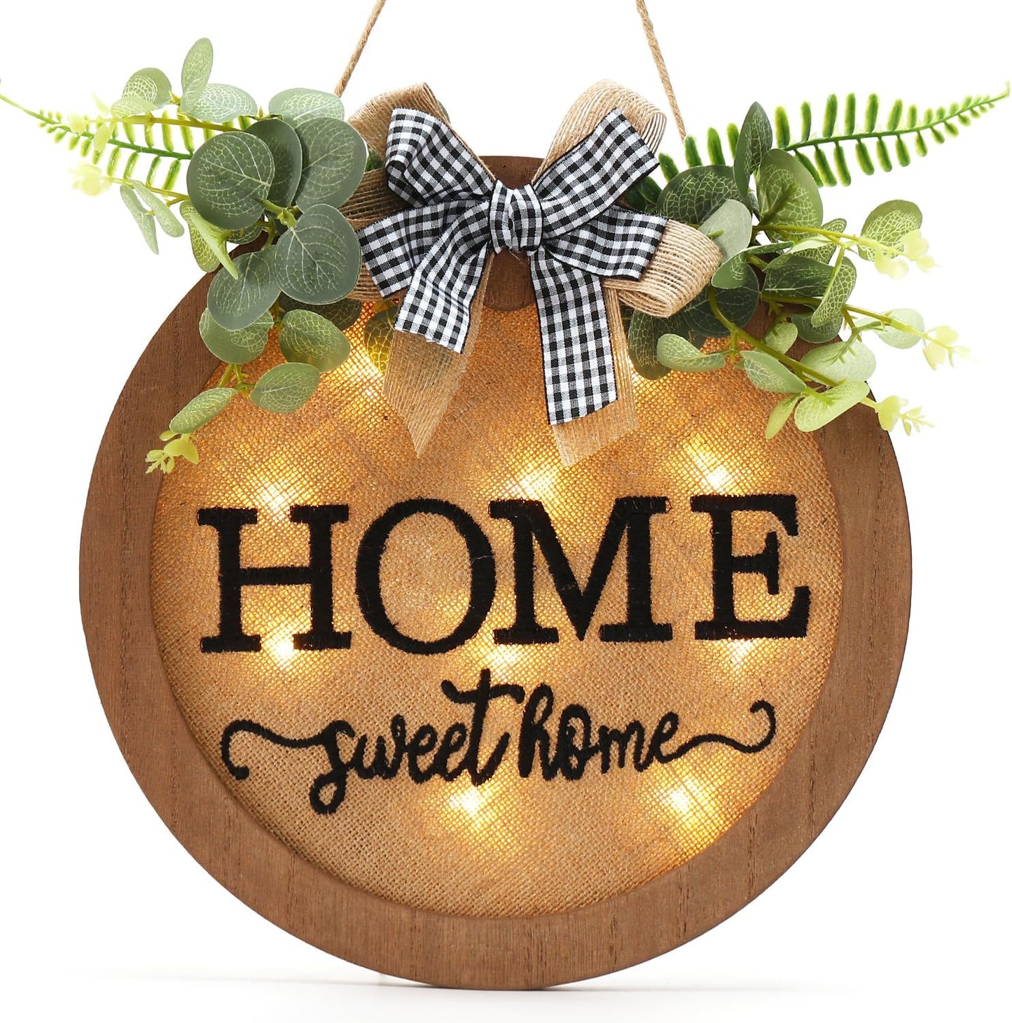 Rustic Wooden Welcome Sign for Front Door - Farmhouse Style Door Wreath and Seasonal Home Decoration (F-Brown)