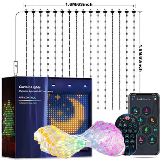 Smart LED Curtain Lights with 400 RGB+IC Color Changing LEDs, 6.6 x 6.6 Feet Indoor Dynamic DIY Pattern String Lights