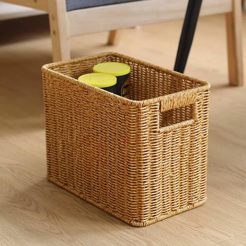 Woven Imitation Rattan Storage Basket for Living Room and Bathroom Organization