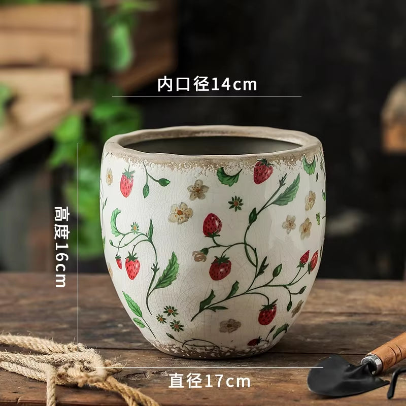 Elegant Retro Ceramic Flower Pots for Indoor Use - Porous and Breathable Design for Creative Floral Arrangements and Greenery in Pastoral Style
