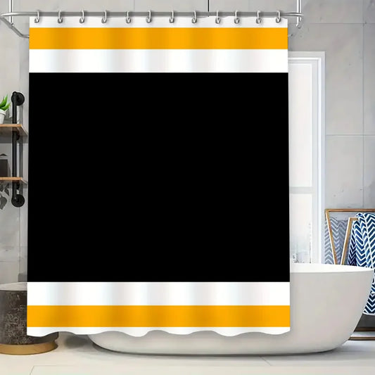 Luxury Yellow and White Shower Curtain Waterproof Bath Rug Decorative Home Accessories for Bathroom Modern Design Black Backgrou