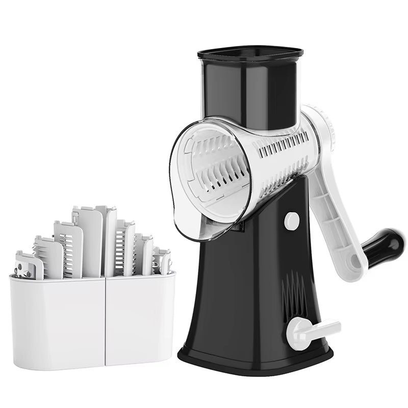 5-in-1 Rotary Cheese Grater and Vegetable Slicer with Mandoline, Julienne, Waffle Cutter, and Nut Chopper - Model JT247