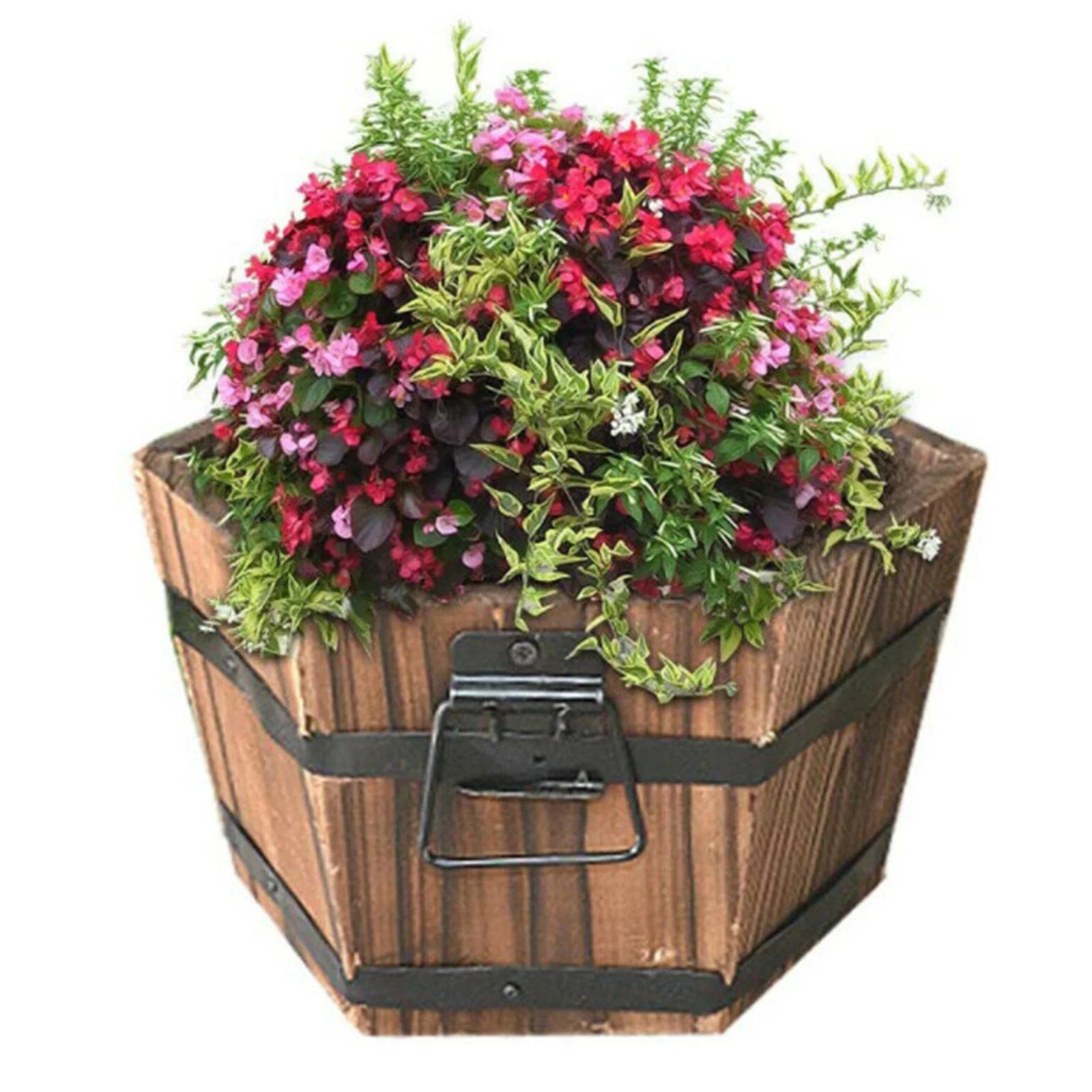 Rustic Wooden Barrel Flower Pots - High-Quality Indoor/Outdoor Planter Urns in Brown, Easy to Move