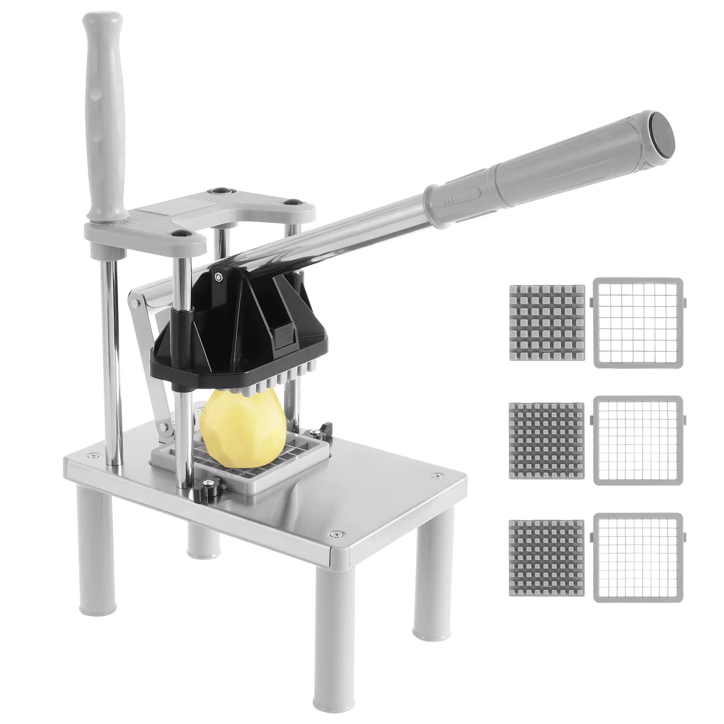 Commercial Stainless Steel French Fry Cutter and Vegetable Chopper with Manual Operation and 4 Replacement Blades