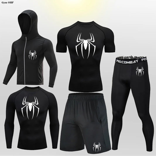 Men'S Compression Sportswear Tights T-Shirt Mens Super Hero Clothes Thermal Underwear Men Running Sets Spider Print Clothing Man