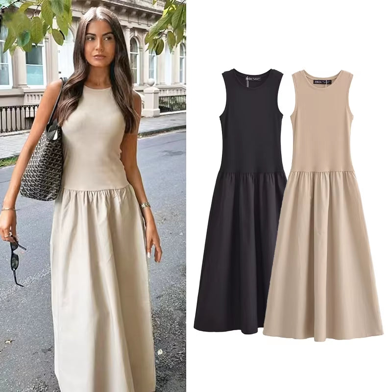 Khaki Elegant Long Dresses 2025 Women'S Spring Sleeveless Black Dresses Fashion Casual Party Y2K Dress Vestidos for Female