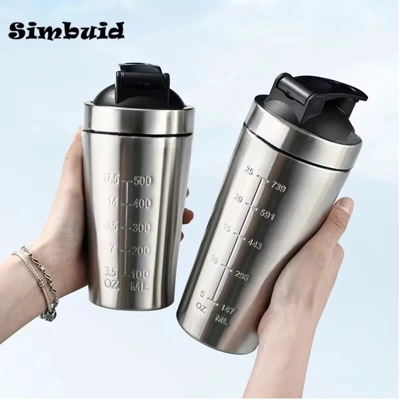 1Pcs Stainless Steel Protein Powder Shaker Bottle with Ball Scale Leak Proof,Gym Fitness Sport Whey Shakes Water Cup