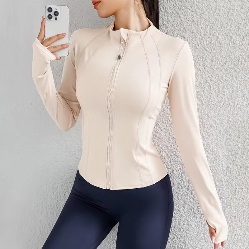 Sport Zip up Winter Women Running Jackets Workout Gym Fitness Women Jackets with Thumb Holes