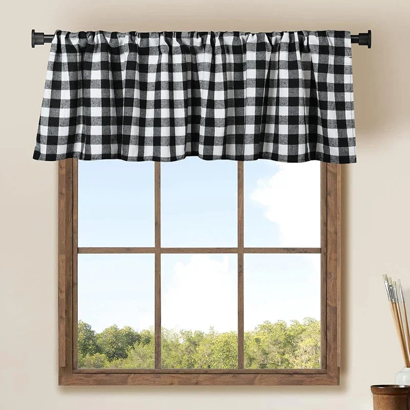 Black White Gingham Curtains Panels for Living Room Plaid Drape Kitchen Bedroom Rod Pocket Blackout Checkered Top Window Curtain