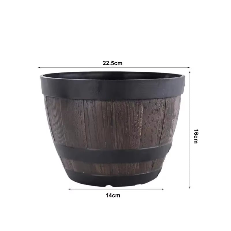 Vintage Farmhouse-Style 9-Inch Resin Barrel Planter for Home and Outdoor Use