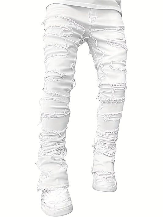Y2K-Inspired Hip-Hop Fringed Jeans for Men - Casual Stretch Streetwear
