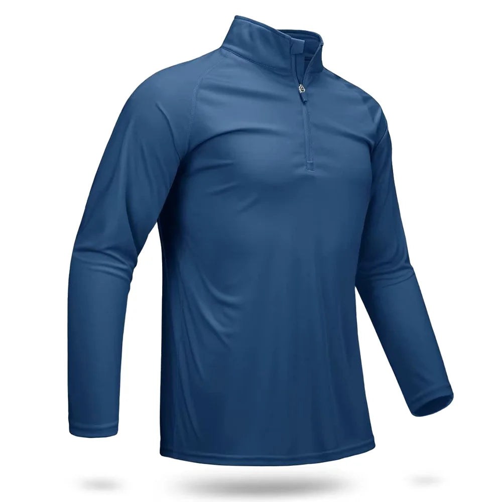 UPF 50+ T-Shirts Men'S 1/4 Zip UV Protection Long Sleeve T Shirts Fishing Hiking Performance Tee Shirts Pullover Tops