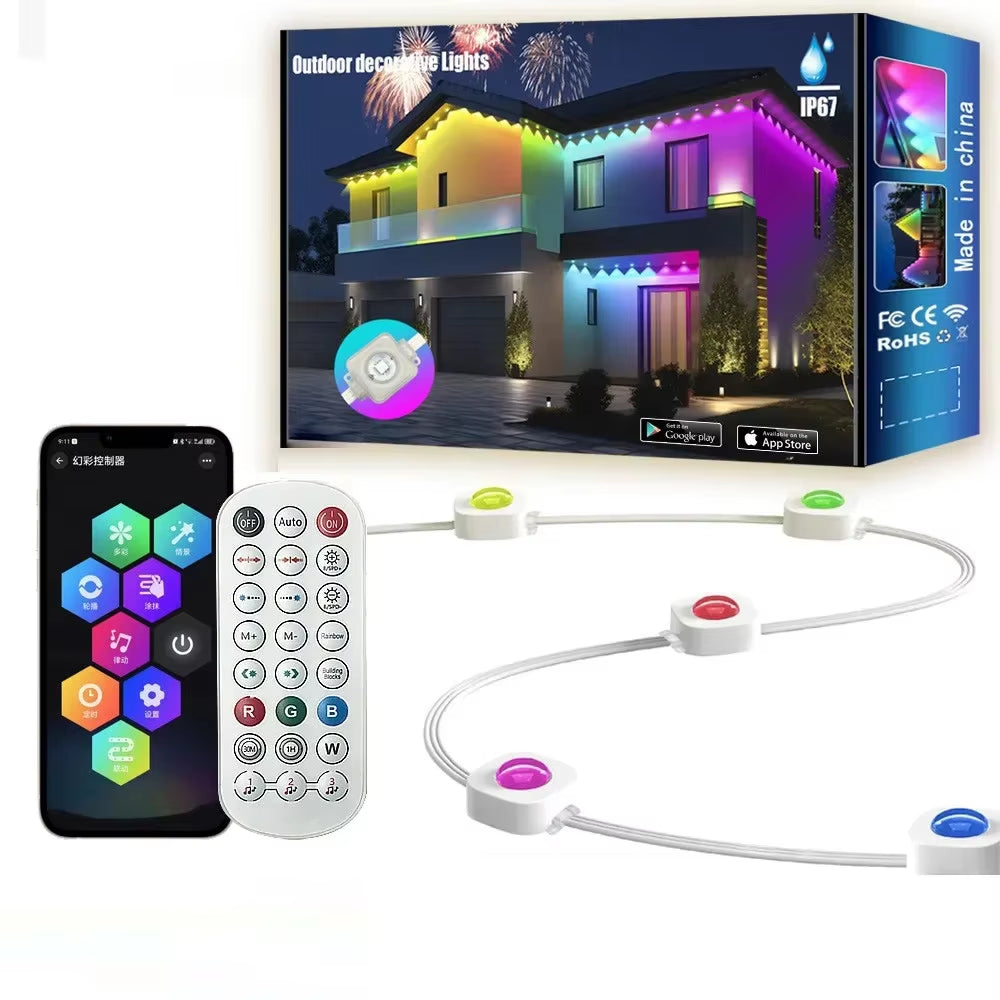 100FT Waterproof RGB LED String Lights with 60 LEDs for Permanent Outdoor Use - Ideal for Christmas, Birthdays, and Holiday Parties