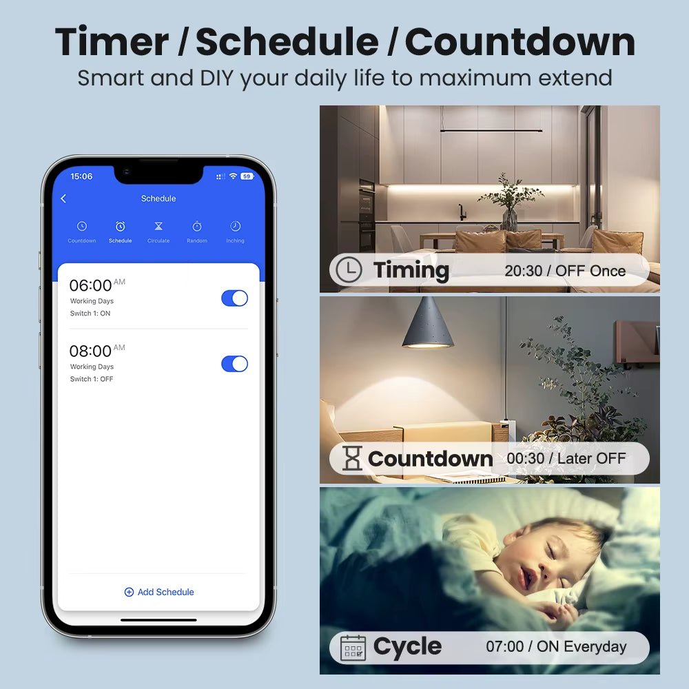 16A Tuya Wifi Smart Switch 2-Way Control with Energy Monitor Switch Mini Smart Breaker Smart Life Control Alexa via Google Home