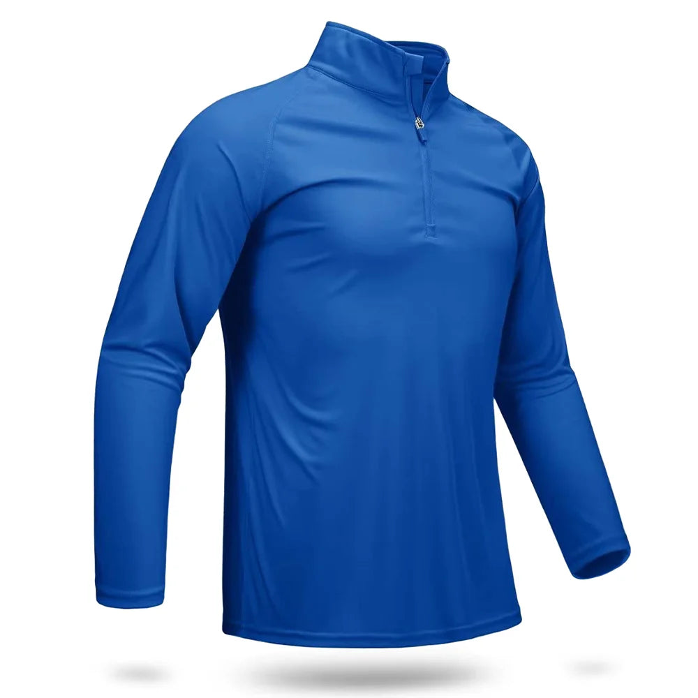 UPF 50+ T-Shirts Men'S 1/4 Zip UV Protection Long Sleeve T Shirts Fishing Hiking Performance Tee Shirts Pullover Tops
