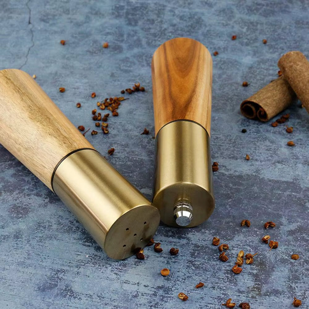 Leeseph Adjustable Salt and Pepper Grinder Set with Wooden Base - Perfect for Home Kitchen and Dining Table, Ideal Gift Option