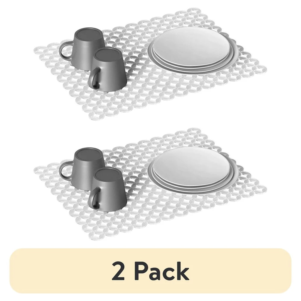 2-Pack Geometric Design Kitchen Sink Mat Protector - Flexible and Durable Polypropylene Cushioning for Scratch Prevention