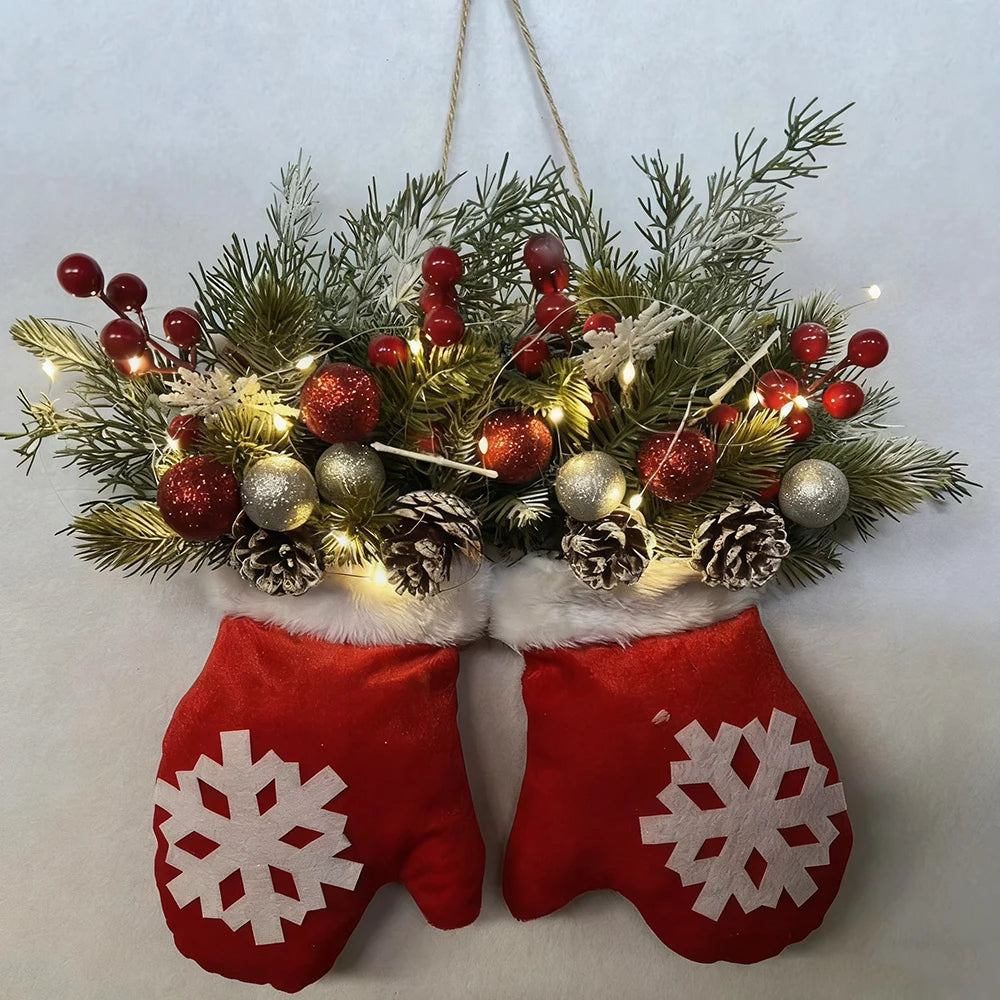 Christmas Garland Creative Glove Shaped Simulated Flower Wreath Window Door Gate Decoration Door Sign Xmas Party Decoration 2025