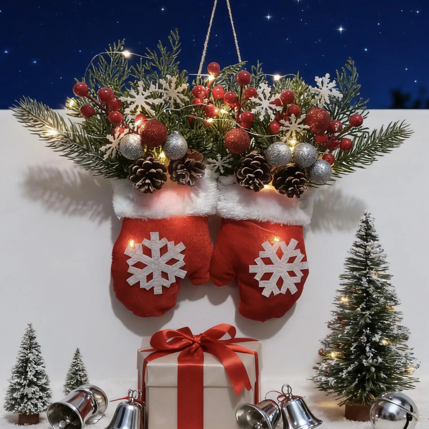 Christmas Garland Creative Glove Shaped Simulated Flower Wreath Window Door Gate Decoration Door Sign Xmas Party Decoration 2025