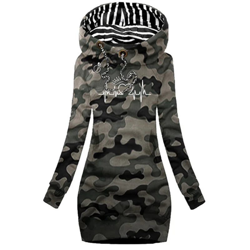 New Fashion Women'S Casual Dresses Long Sleeve Sweatshirt Pullover Dress Pocket Hooded Hoodie Dresses