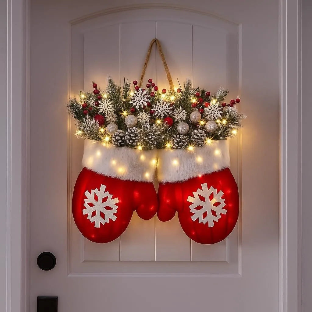 Christmas Garland Creative Glove Shaped Simulated Flower Wreath Window Door Gate Decoration Door Sign Xmas Party Decoration 2025