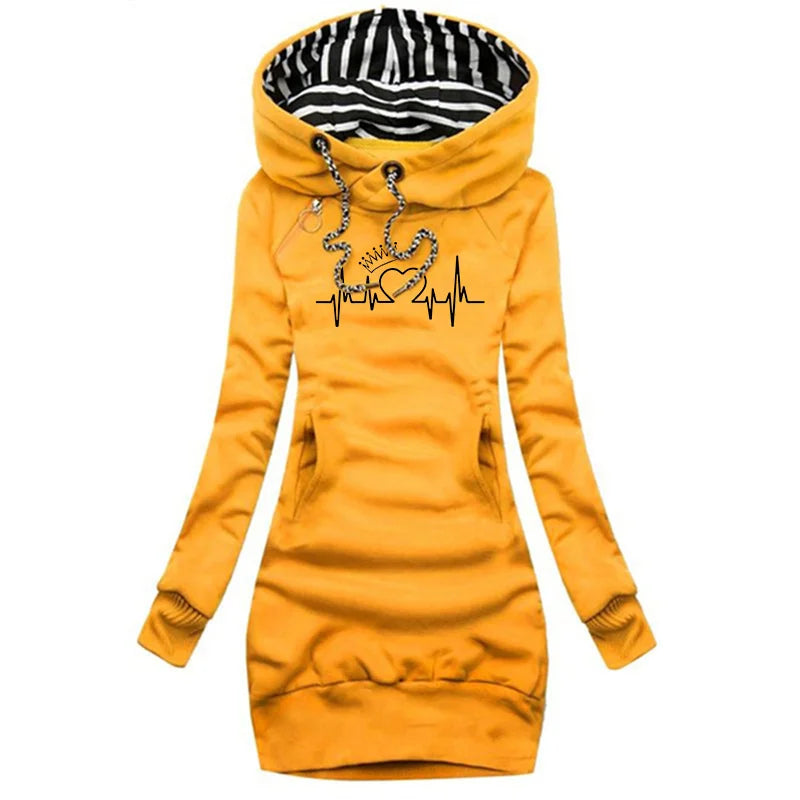 New Fashion Women'S Casual Dresses Long Sleeve Sweatshirt Pullover Dress Pocket Hooded Hoodie Dresses