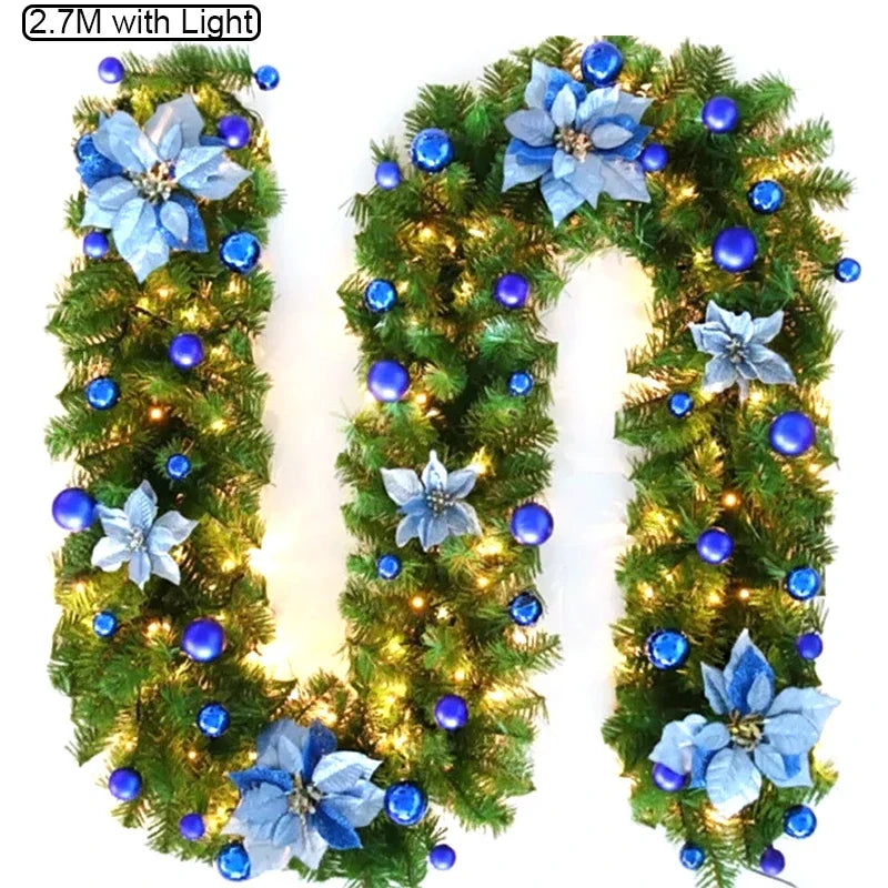 Christmas Garland Decorations, 2.7M Staircase Fireplace Christmas Garland Ornament, Xmas Tree Fireplaces Wreath, Home Decoration