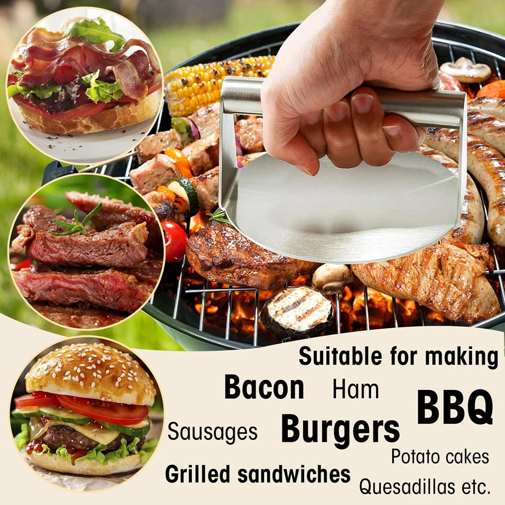 Stainless Steel Hamburger Meat Press - Non-Stick Circular and Square Burger Press Tool