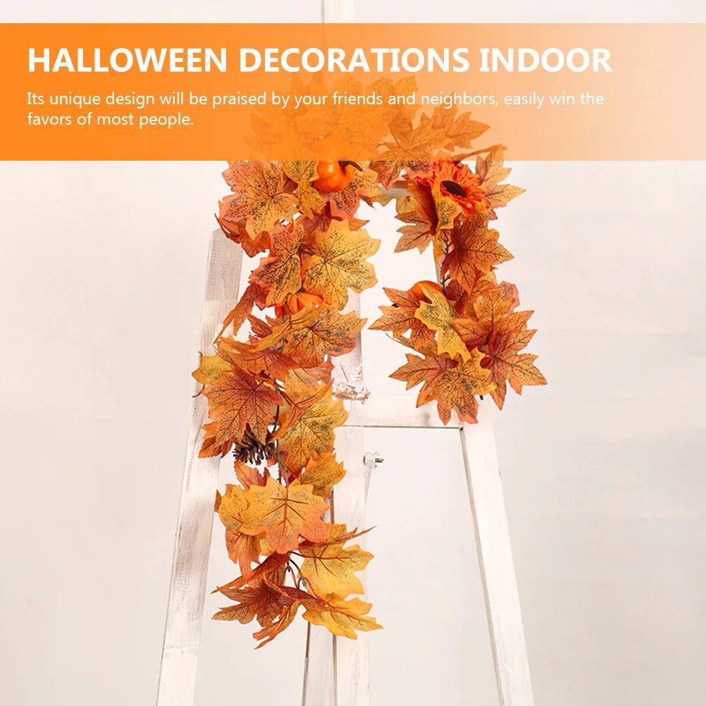 Fall Maple Leaf Garland Artificial Sunflower Pumpkin Autumn Garland Decoration Home Wall Mantel Fireplace Thanksgiving Decor