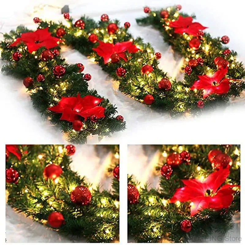 Christmas Garland Decorations, 2.7M Staircase Fireplace Christmas Garland Ornament, Xmas Tree Fireplaces Wreath, Home Decoration