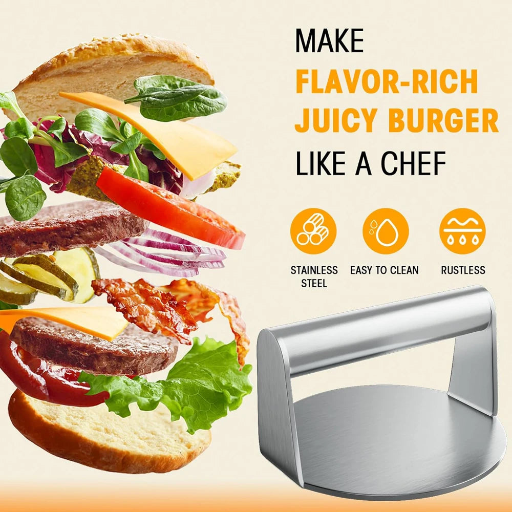 Stainless Steel Hamburger Meat Press - Non-Stick Circular and Square Burger Press Tool