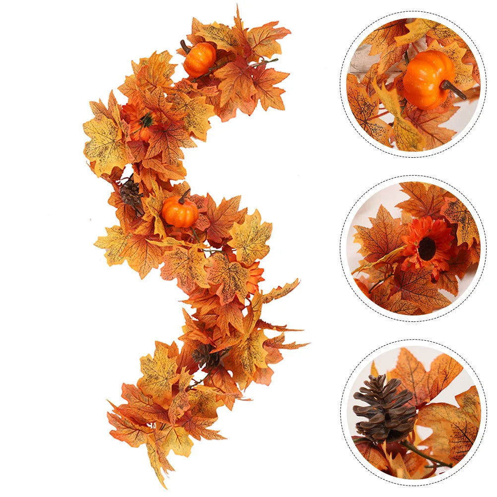 Fall Maple Leaf Garland Artificial Sunflower Pumpkin Autumn Garland Decoration Home Wall Mantel Fireplace Thanksgiving Decor