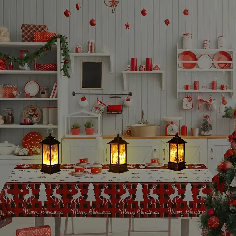 Set of 3 Christmas Lantern Candlestick Nightlights featuring Old Man and Snowman Designs for Table Decoration