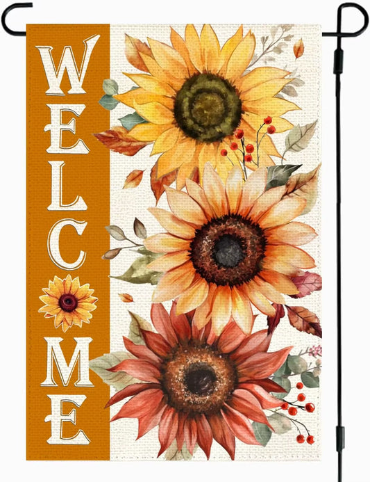 Autumn Sunflower Garden Flag - 12x18 Double-Sided Decorative Porch Flag for Fall and Thanksgiving Home Décor