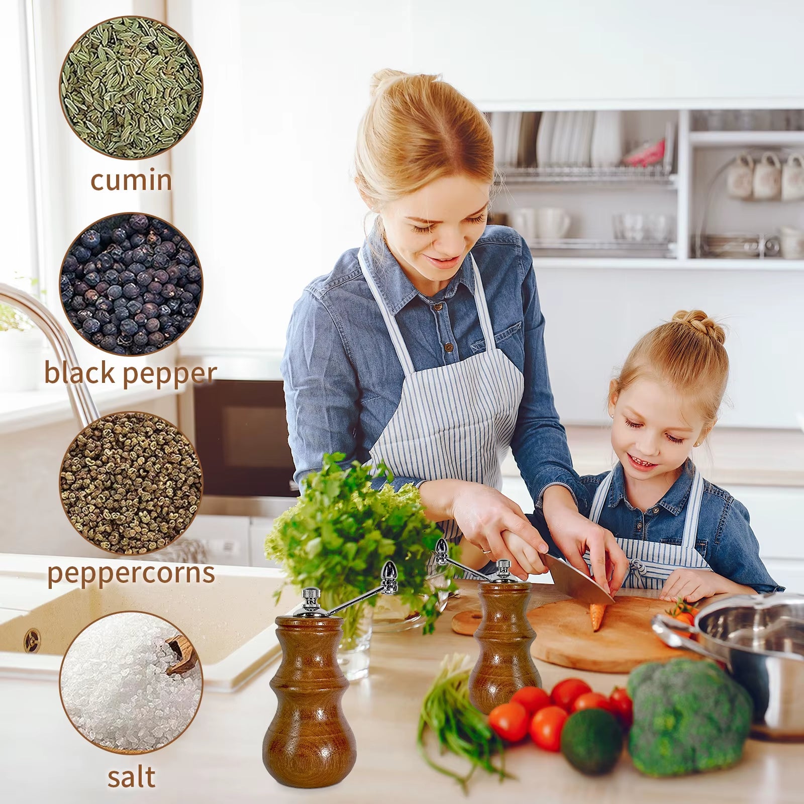 Premium Solid Wood Hand-Crank Pepper Grinder with Durable Ceramic Core for Home Kitchen Use