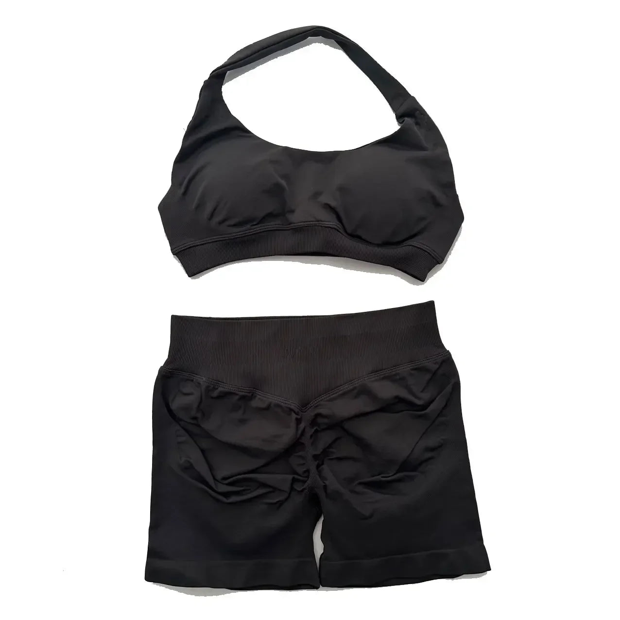 2Pcs Set Impact Shorts Seamless Fitness Yoga Set Women Gym Clothes Halter Sports Bra Matching Workout Sets Outfit