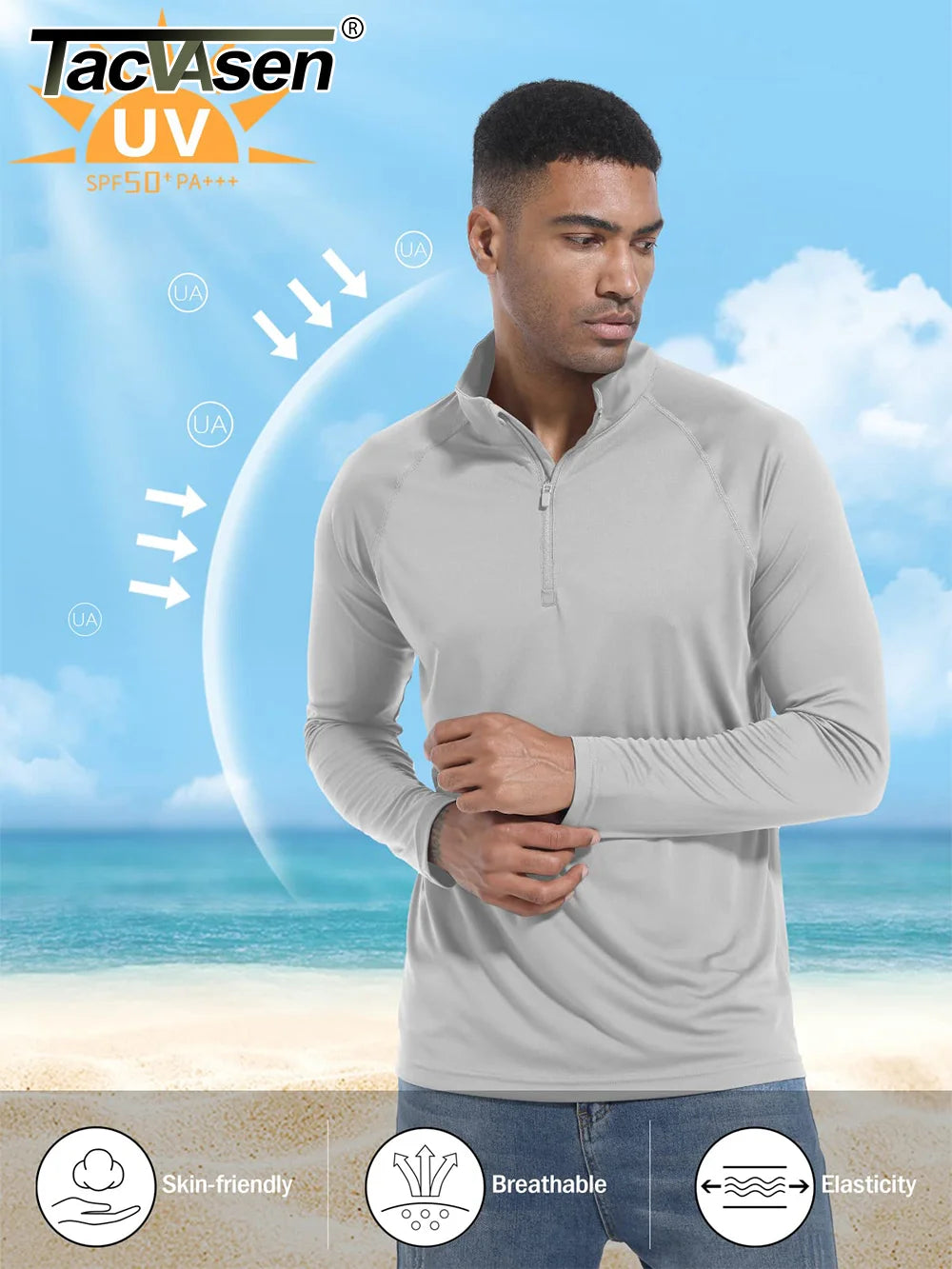 UPF 50+ T-Shirts Men'S 1/4 Zip UV Protection Long Sleeve T Shirts Fishing Hiking Performance Tee Shirts Pullover Tops