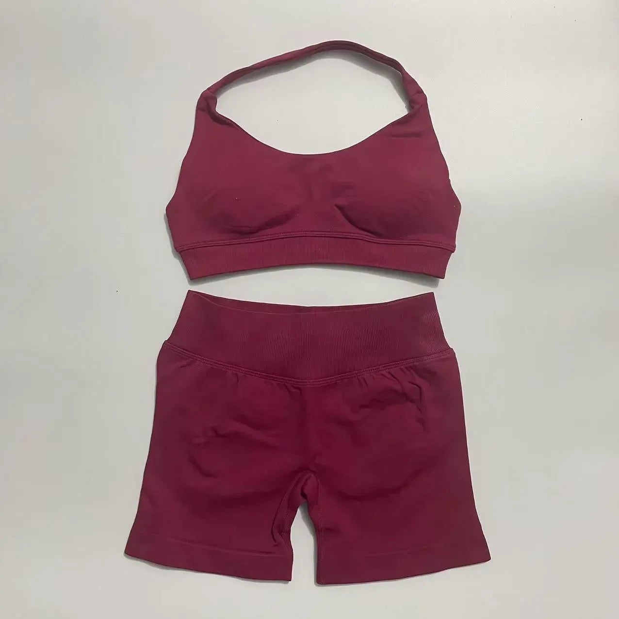 2Pcs Set Impact Shorts Seamless Fitness Yoga Set Women Gym Clothes Halter Sports Bra Matching Workout Sets Outfit